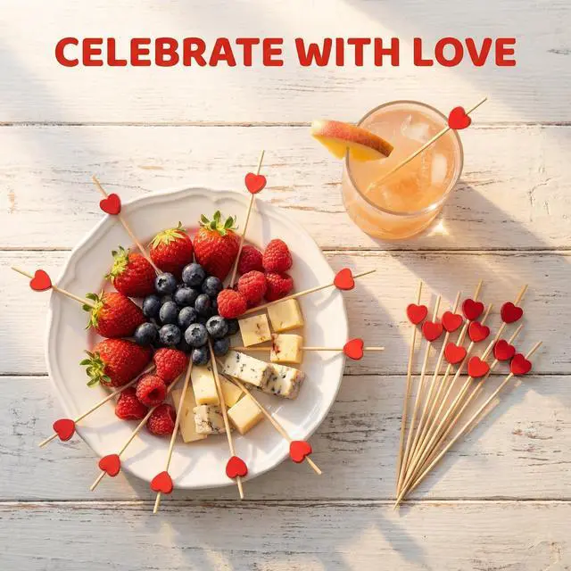 Alt view image 5 of 7 - 200Pcs Bamboo Cocktail Picks BBQ Toothpicks,4.7 Inch Fancy Toothpicks for Appetizers, Fruits, Desserts,Hamburgers,DrinksPerfect for Valentines Day,Wedding,Party,Table Decoration