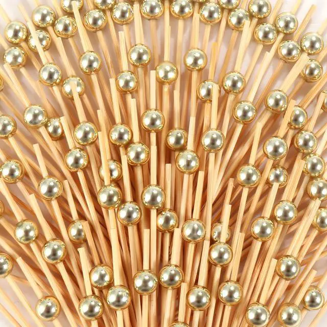 Main image of 180 PCS Cocktail Picks, Fancy Toothpicks for Appetizers, Mini Food Picks | Bamboo Cocktail Sticks Skewers for Drinks Desserts, 4.7 Inch Decorative Wedding Party Plastic Gold Ball Tooth Picks
