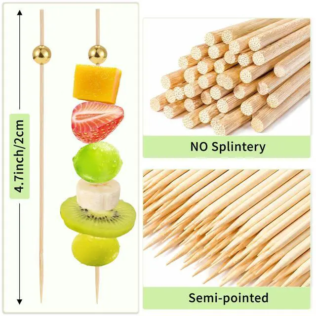 Alt view image 3 of 7 - 180 PCS Cocktail Picks, Fancy Toothpicks for Appetizers, Mini Food Picks | Bamboo Cocktail Sticks Skewers for Drinks Desserts, 4.7 Inch Decorative Wedding Party Plastic Gold Ball Tooth Picks