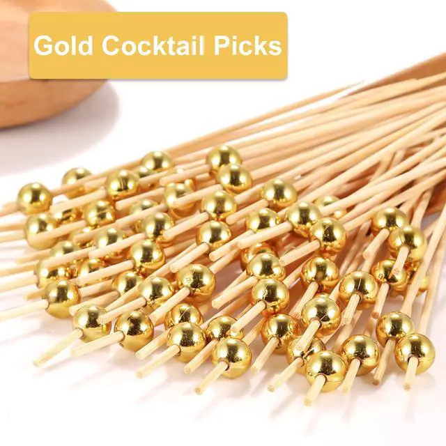 Alt view image 2 of 7 - 180 PCS Cocktail Picks, Fancy Toothpicks for Appetizers, Mini Food Picks | Bamboo Cocktail Sticks Skewers for Drinks Desserts, 4.7 Inch Decorative Wedding Party Plastic Gold Ball Tooth Picks