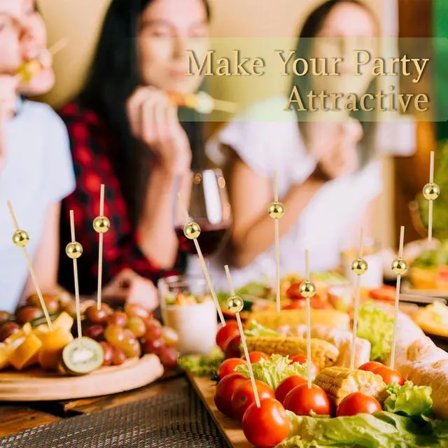 Alt view image 7 of 7 - 180 PCS Cocktail Picks, Fancy Toothpicks for Appetizers, Mini Food Picks | Bamboo Cocktail Sticks Skewers for Drinks Desserts, 4.7 Inch Decorative Wedding Party Plastic Gold Ball Tooth Picks