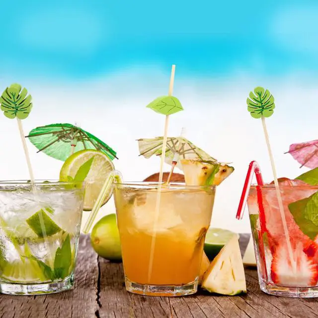 Alt view image 5 of 7 - 200PCS Disposable Green Leaf Cocktail Picks Plam Leaf Handmade Toothpicks Bamboo Skewers for Appetizer Fruit Sandwiches, 4.7 Inch Food Picks Toothpicks for Summer Hawaiian Party Luau Beach Holiday