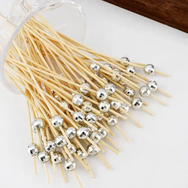Alt view image 2 of 7 - Cocktail Picks, Toothpicks for Appetizers 100PCS, Fancy Tooth Picks, 4.7 Inches Skewers for Fruit Kabobs, Silver Disco Party Supplies, Bamboo Sticks for Fruit Drinks Food Charcuterie Cocktail Garnish
