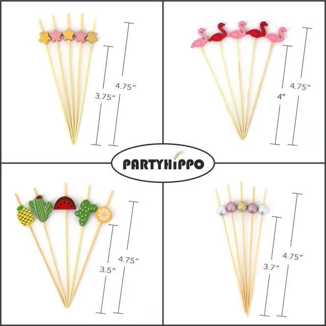 Alt view image 2 of 7 - Bamboo Cocktail Picks 200 Pack Tropical Fruit Toothpicks 4.7 Inch Cocktail Sticks for Appetizers, Fruit, Cheese, Drinks, Party Supplies (Fruit)