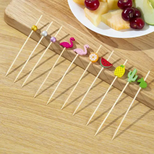 Alt view image 7 of 7 - Bamboo Cocktail Picks 200 Pack Tropical Fruit Toothpicks 4.7 Inch Cocktail Sticks for Appetizers, Fruit, Cheese, Drinks, Party Supplies (Fruit)