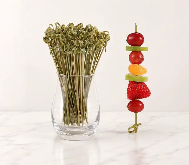 Main image of Bamboo Cocktail Picks Decorative Knot Skewers for Appetizers, Party Snacks, Fancy Toothpicks (100, 4.7 Inch)