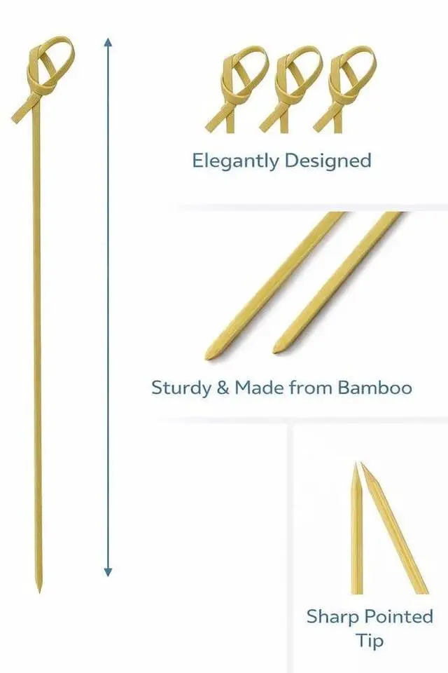 Alt view image 3 of 7 - Bamboo Cocktail Picks Decorative Knot Skewers for Appetizers, Party Snacks, Fancy Toothpicks (100, 4.7 Inch)