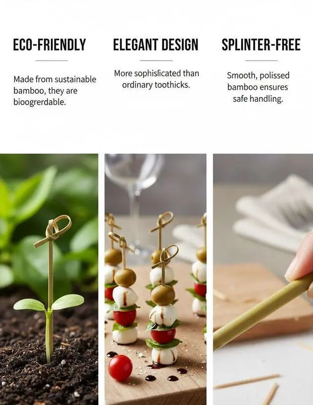 Alt view image 6 of 7 - Bamboo Cocktail Picks Decorative Knot Skewers for Appetizers, Party Snacks, Fancy Toothpicks (100, 4.7 Inch)