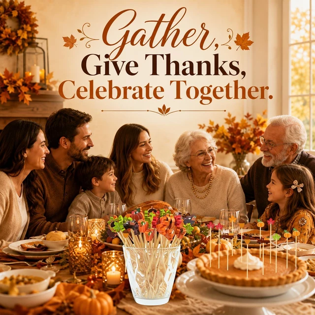 Alt view image 3 of 7 - Fall Cocktail Picks 200 Pcs Bamboo Toothpicks Thanksgiving Sticks | Autumn Pumpkins Maple Leaf Party Decoration for Fruit Skewers Sandwich Appetizer Drink