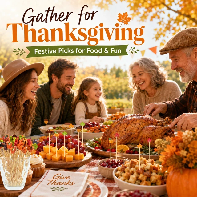 Alt view image 2 of 7 - Fall Cocktail Picks 200 Pcs Bamboo Toothpicks Thanksgiving Sticks | Autumn Pumpkins Maple Leaf Party Decoration for Fruit Skewers Sandwich Appetizer Drink
