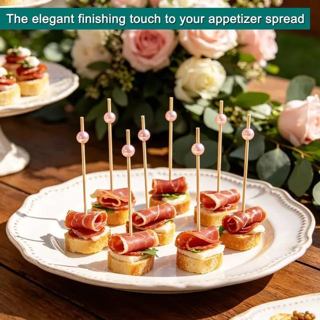 Alt view image 4 of 7 - 200 PCS Pink Pearl Cocktail Picks, Pink Fancy Toothpicks for Appetizers | 4.7 Inch Long Decorative Bamboo Cocktail Skewers for Sandwich Food Fruit Charcuterie, Wedding Decor Bridal Shower Decorations