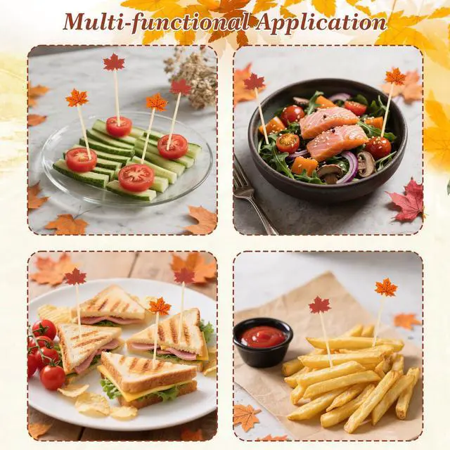 Alt view image 7 of 7 - Fall Thanksgiving Cocktail Picks, 200 Pcs Maple Leaves Cocktail Toothpicks, Fancy Bamboo Toothpicks Skewers for Appetizers Charcuterie Food Fruit Drinks AutumnThanksgiving Themed Party Decor Supplies