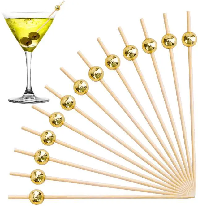 Main image of 500 Counts Cocktail Picks, 4.7 Inch Bamboo Toothpicks, Fancy Appetizer Skewers with Gold Pearl for Drinks, Fruit, Desserts, Charcuterie, Wedding Party Decoration