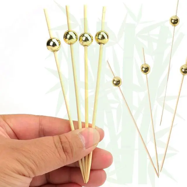 Alt view image 3 of 7 - 500 Counts Cocktail Picks, 4.7 Inch Bamboo Toothpicks, Fancy Appetizer Skewers with Gold Pearl for Drinks, Fruit, Desserts, Charcuterie, Wedding Party Decoration