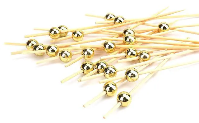 Alt view image 4 of 7 - 500 Counts Cocktail Picks, 4.7 Inch Bamboo Toothpicks, Fancy Appetizer Skewers with Gold Pearl for Drinks, Fruit, Desserts, Charcuterie, Wedding Party Decoration