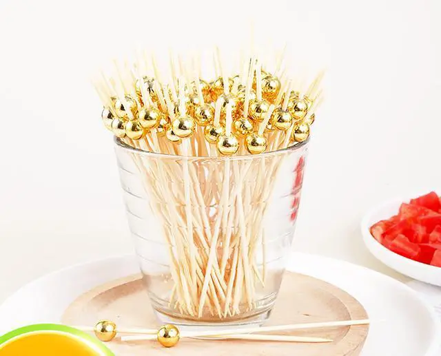 Alt view image 5 of 7 - 500 Counts Cocktail Picks, 4.7 Inch Bamboo Toothpicks, Fancy Appetizer Skewers with Gold Pearl for Drinks, Fruit, Desserts, Charcuterie, Wedding Party Decoration