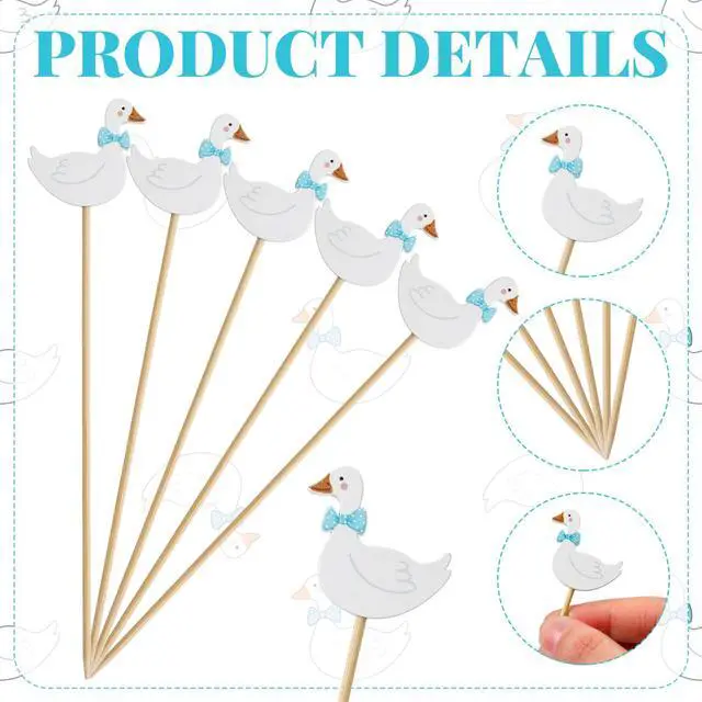 Alt view image 2 of 7 - Blue 150 Pcs Cocktail Picks 5.9 Inch goose duck Toothpicks for Appetizers Fancy Decorative Toothpicks Natural Bamboo Cocktail Skewer for Sandwich Cake Dessert Fruit Party Decoration (Goose)