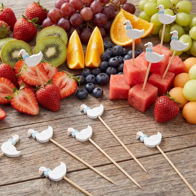 Alt view image 5 of 7 - Blue 150 Pcs Cocktail Picks 5.9 Inch goose duck Toothpicks for Appetizers Fancy Decorative Toothpicks Natural Bamboo Cocktail Skewer for Sandwich Cake Dessert Fruit Party Decoration (Goose)