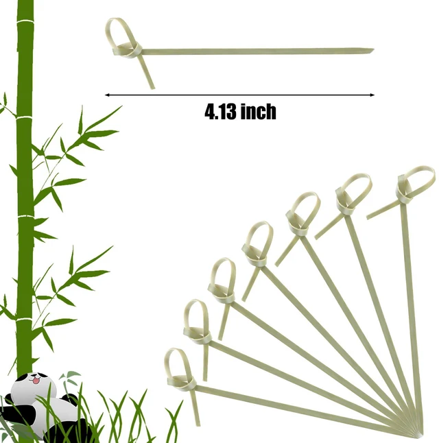 Alt view image 2 of 7 - 2000 Pcs Bamboo Cocktail Picks Looped Knot Skewers 4.13 Inch | For Appetizers Drink Garnish, Party Bar Snacks Sandwiches, Fruit Toothpicks, Decorative Knot Design, Handmade Food Sticks