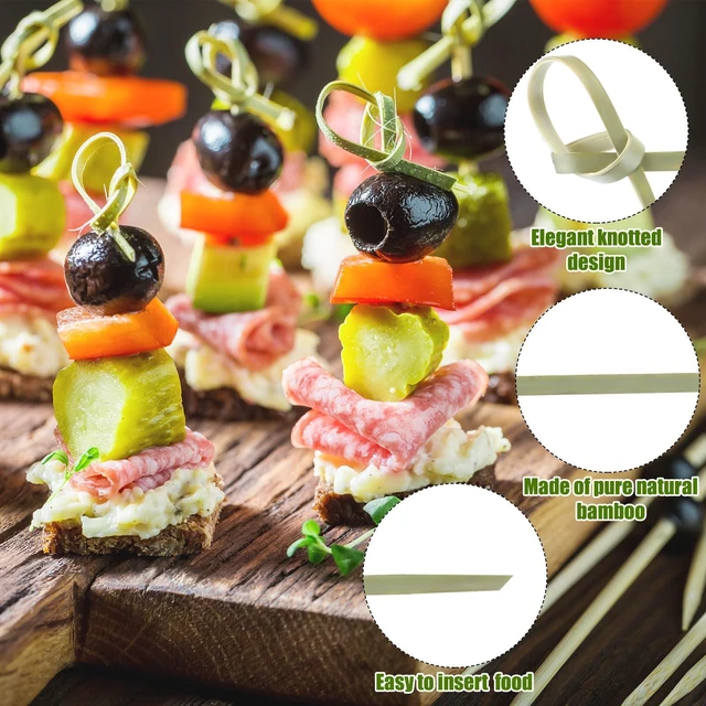 Alt view image 3 of 7 - 2000 Pcs Bamboo Cocktail Picks Looped Knot Skewers 4.13 Inch | For Appetizers Drink Garnish, Party Bar Snacks Sandwiches, Fruit Toothpicks, Decorative Knot Design, Handmade Food Sticks