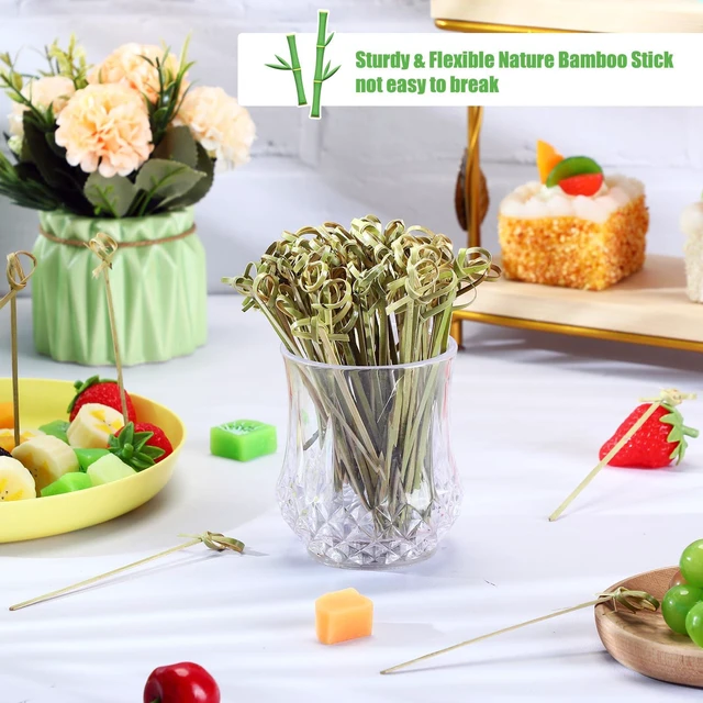 Alt view image 4 of 7 - 2000 Pcs Bamboo Cocktail Picks Looped Knot Skewers 4.13 Inch | For Appetizers Drink Garnish, Party Bar Snacks Sandwiches, Fruit Toothpicks, Decorative Knot Design, Handmade Food Sticks