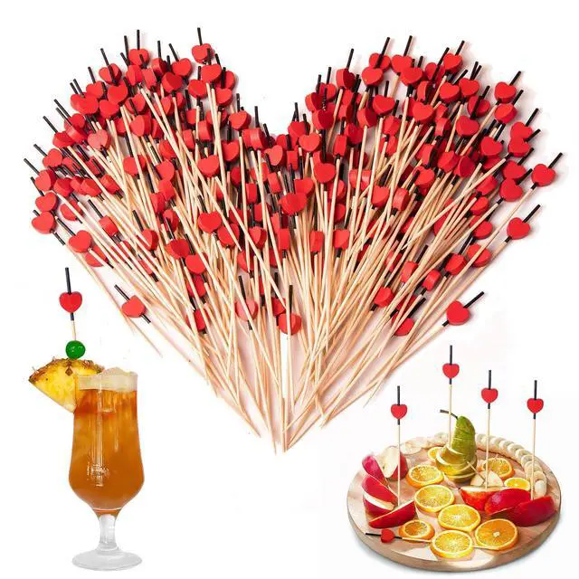 Main image of 200PCS Cocktail Picks 4.7" Red Heart Toothpicks Mini Mini Food Sticks | Skewers for Drinks, Desserts, Charcuterie, Sandwich, Fruit, Decorative Wedding Party Decor