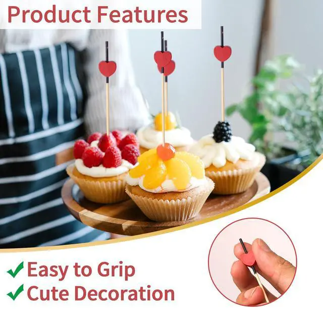 Alt view image 4 of 6 - 200PCS Cocktail Picks 4.7" Red Heart Toothpicks Mini Mini Food Sticks | Skewers for Drinks, Desserts, Charcuterie, Sandwich, Fruit, Decorative Wedding Party Decor