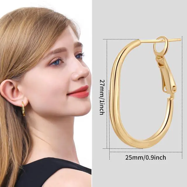 Alt view image 3 of 7 - 14k Gold Hoop Earrings for Womens Gold Rectangle Hoop Earrings