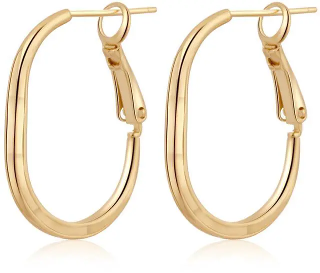 Main image of 14k Gold Hoop Earrings for Womens Gold Rectangle Hoop Earrings