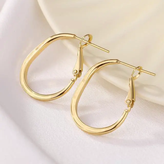 Alt view image 4 of 7 - 14k Gold Hoop Earrings for Womens Gold Rectangle Hoop Earrings