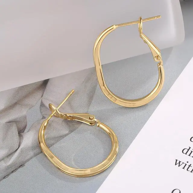 Alt view image 6 of 7 - 14k Gold Hoop Earrings for Womens Gold Rectangle Hoop Earrings