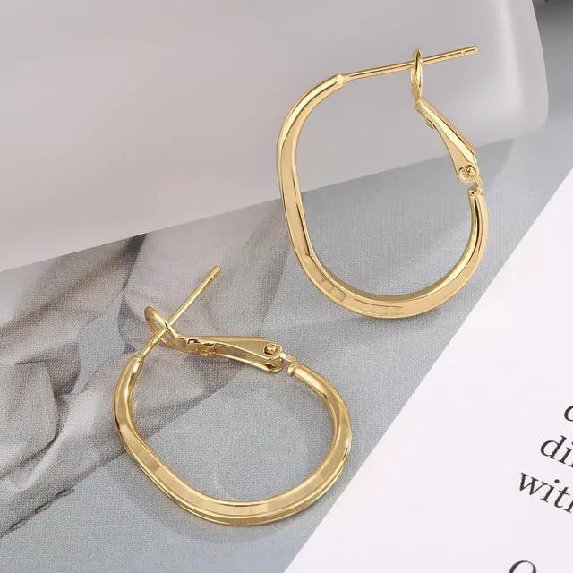 Alt view image 7 of 7 - 14k Gold Hoop Earrings for Womens Gold Rectangle Hoop Earrings