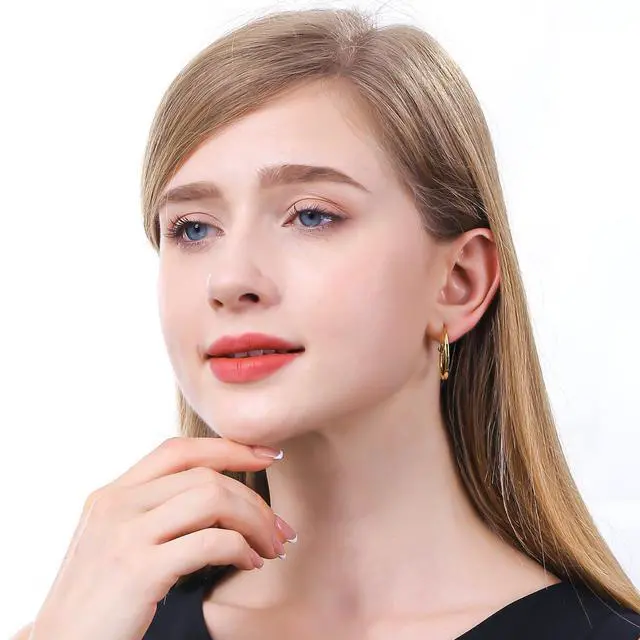 Alt view image 5 of 7 - 14k Gold Hoop Earrings for Womens Gold Rectangle Hoop Earrings