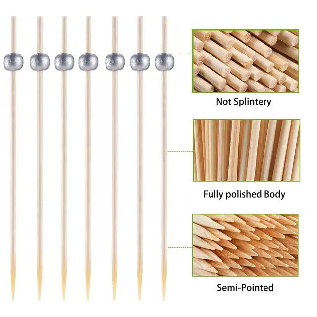 Alt view image 6 of 7 - 200 Pcs Cocktail Picks, Fancy Toothpicks for Appetizers, Mini Food Picks | Bamboo Cocktail Sticks Skewers for Drinks, Desserts, Charcuterie, 4.7 Inch Decorative Wedding Party Silver Ball Tooth Picks