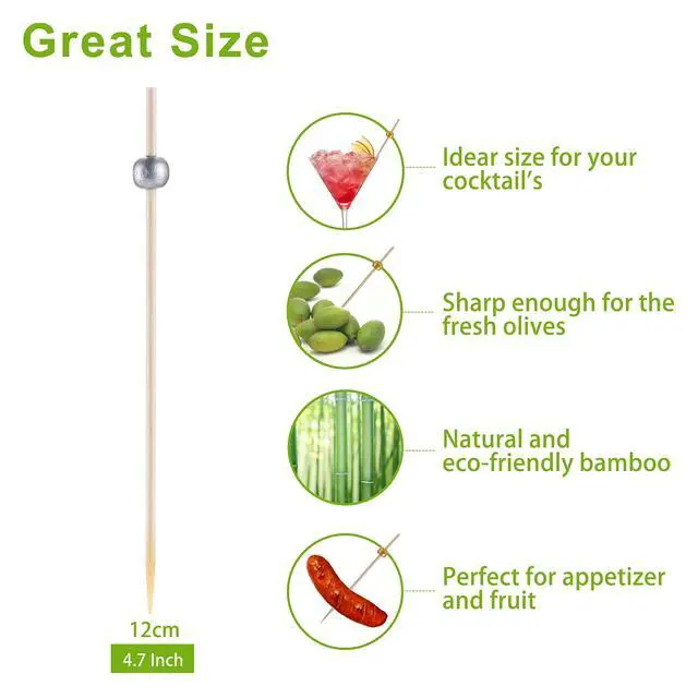 Alt view image 5 of 7 - 200 Pcs Cocktail Picks, Fancy Toothpicks for Appetizers, Mini Food Picks | Bamboo Cocktail Sticks Skewers for Drinks, Desserts, Charcuterie, 4.7 Inch Decorative Wedding Party Silver Ball Tooth Picks