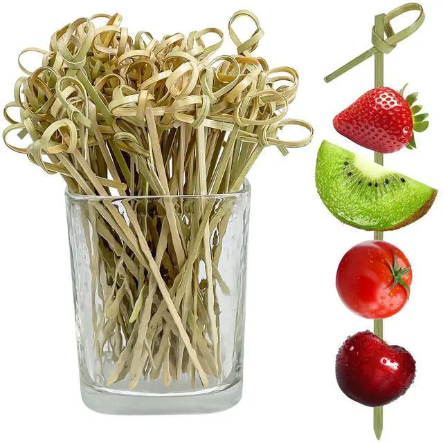 Main image of 200PCS Cocktail Picks Bamboo Skewers for Appetizers, Fancy Toothpicks for Appetizers, 4.7 Inch Long Decorative Knot Bamboo Cocktail Sticks for Party Drinks Food Fruit Charcuterie Boards Accessories