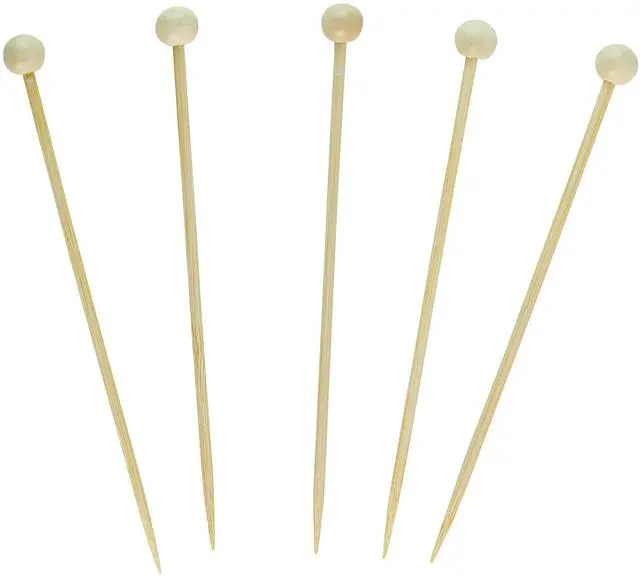 Main image of Cocktail Picks Bamboo Toothpicks with Ball End for Cocktails, Appetizers, Fruits, Dessert, 3.5 inches Pack of 200