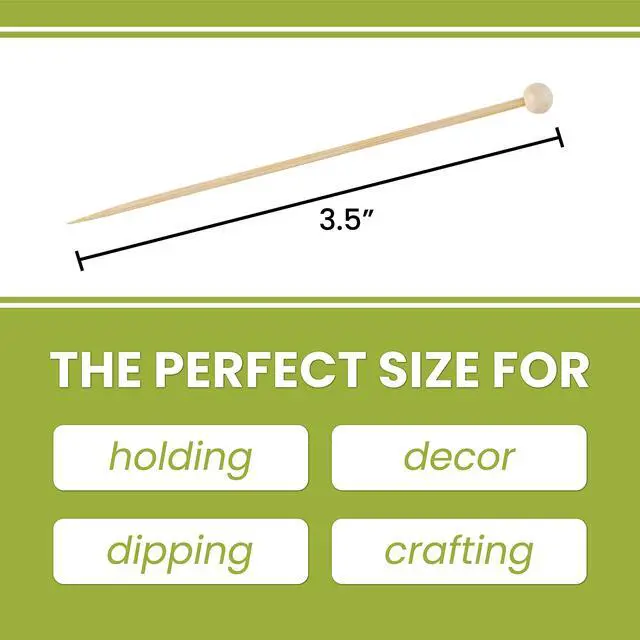 Alt view image 2 of 6 - Cocktail Picks Bamboo Toothpicks with Ball End for Cocktails, Appetizers, Fruits, Dessert, 3.5 inches Pack of 200