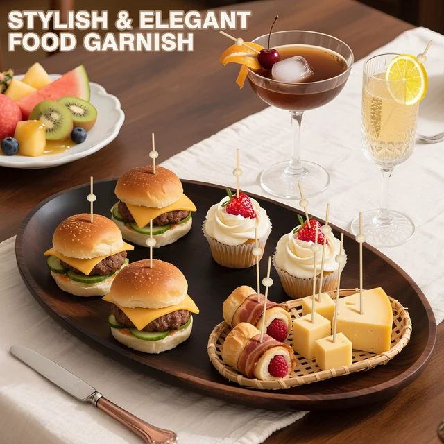 Alt view image 3 of 7 - 200PCS Cocktail Picks, Natural Wooden Ball Fancy Toothpicks for Appetizers | 4.7 in Long Bamboo Skewers, Garnish Sticks, for Food, Drinks, Sandwich, Fruit, Charcuterie Boards Accessories, Party Suppli