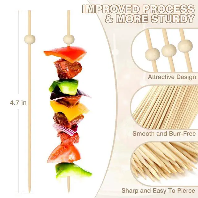 Alt view image 2 of 7 - 200PCS Cocktail Picks, Natural Wooden Ball Fancy Toothpicks for Appetizers | 4.7 in Long Bamboo Skewers, Garnish Sticks, for Food, Drinks, Sandwich, Fruit, Charcuterie Boards Accessories, Party Suppli