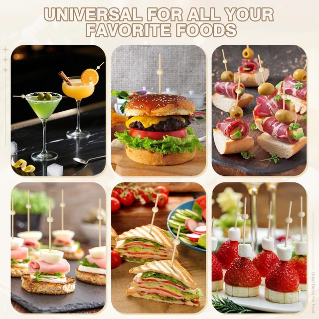Alt view image 7 of 7 - 200PCS Cocktail Picks, Natural Wooden Ball Fancy Toothpicks for Appetizers | 4.7 in Long Bamboo Skewers, Garnish Sticks, for Food, Drinks, Sandwich, Fruit, Charcuterie Boards Accessories, Party Suppli