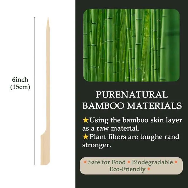 Alt view image 2 of 6 - 200 PCS 6inch Cocktail Picks Bamboo Skewers for Appetizers Paddle Wooden Skewers, Fancy Flat Toothpicks for Party Drinks Fruit BBQ, Charcuterie Boards Accessories