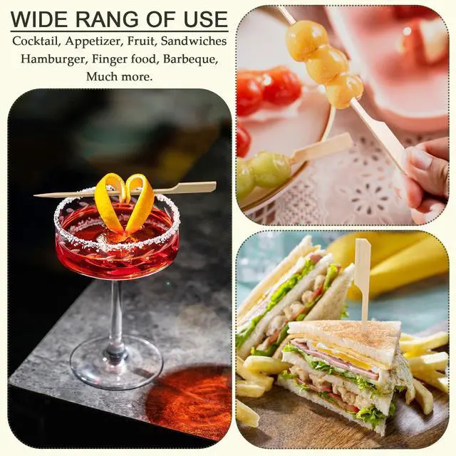 Alt view image 3 of 6 - 200 PCS 6inch Cocktail Picks Bamboo Skewers for Appetizers Paddle Wooden Skewers, Fancy Flat Toothpicks for Party Drinks Fruit BBQ, Charcuterie Boards Accessories