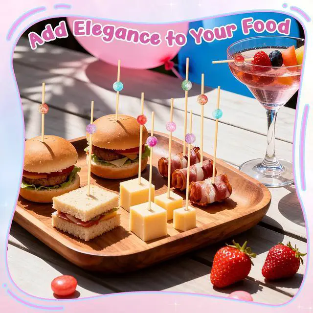 Alt view image 3 of 7 - 200PCS Cocktail Picks, Colored Pearl Fancy Toothpicks for Appetizers | 4.7 in Long Decorative Bamboo Skewers, Wooden Garnish Sticks for Food, Drinks, Fruit, Charcuterie Accessories, Party Supplies