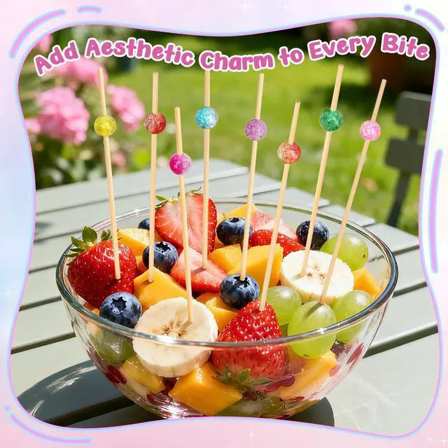 Alt view image 5 of 7 - 200PCS Cocktail Picks, Colored Pearl Fancy Toothpicks for Appetizers | 4.7 in Long Decorative Bamboo Skewers, Wooden Garnish Sticks for Food, Drinks, Fruit, Charcuterie Accessories, Party Supplies
