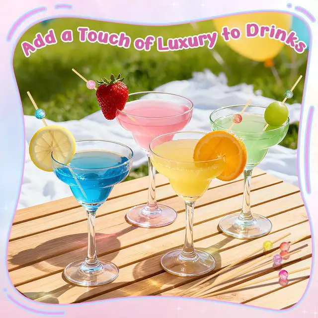 Alt view image 4 of 7 - 200PCS Cocktail Picks, Colored Pearl Fancy Toothpicks for Appetizers | 4.7 in Long Decorative Bamboo Skewers, Wooden Garnish Sticks for Food, Drinks, Fruit, Charcuterie Accessories, Party Supplies