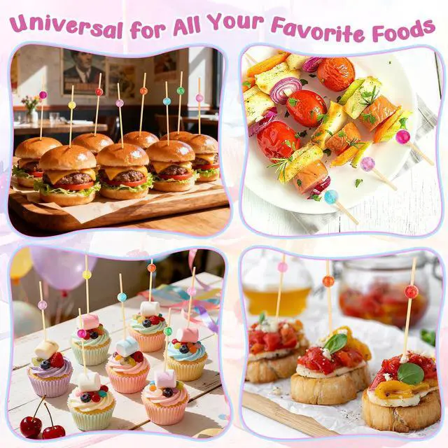 Alt view image 7 of 7 - 200PCS Cocktail Picks, Colored Pearl Fancy Toothpicks for Appetizers | 4.7 in Long Decorative Bamboo Skewers, Wooden Garnish Sticks for Food, Drinks, Fruit, Charcuterie Accessories, Party Supplies
