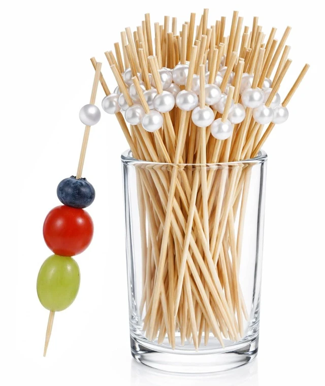 Main image of 200 Pcs Fancy Cocktail Picks, 4.7 Inch White Pearl Fancy Toothpicks, Bamboo Skewers Wood Cocktail Sticks For Appetizers, Charcuterie Boards, Drinks, Fruit, Wedding, Party Decor