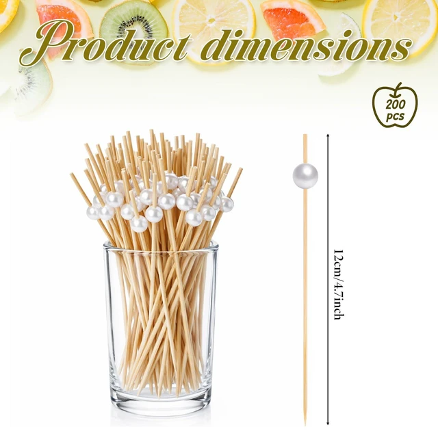 Alt view image 2 of 7 - 200 Pcs Fancy Cocktail Picks, 4.7 Inch White Pearl Fancy Toothpicks, Bamboo Skewers Wood Cocktail Sticks For Appetizers, Charcuterie Boards, Drinks, Fruit, Wedding, Party Decor