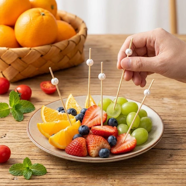 Alt view image 6 of 7 - 200 Pcs Fancy Cocktail Picks, 4.7 Inch White Pearl Fancy Toothpicks, Bamboo Skewers Wood Cocktail Sticks For Appetizers, Charcuterie Boards, Drinks, Fruit, Wedding, Party Decor